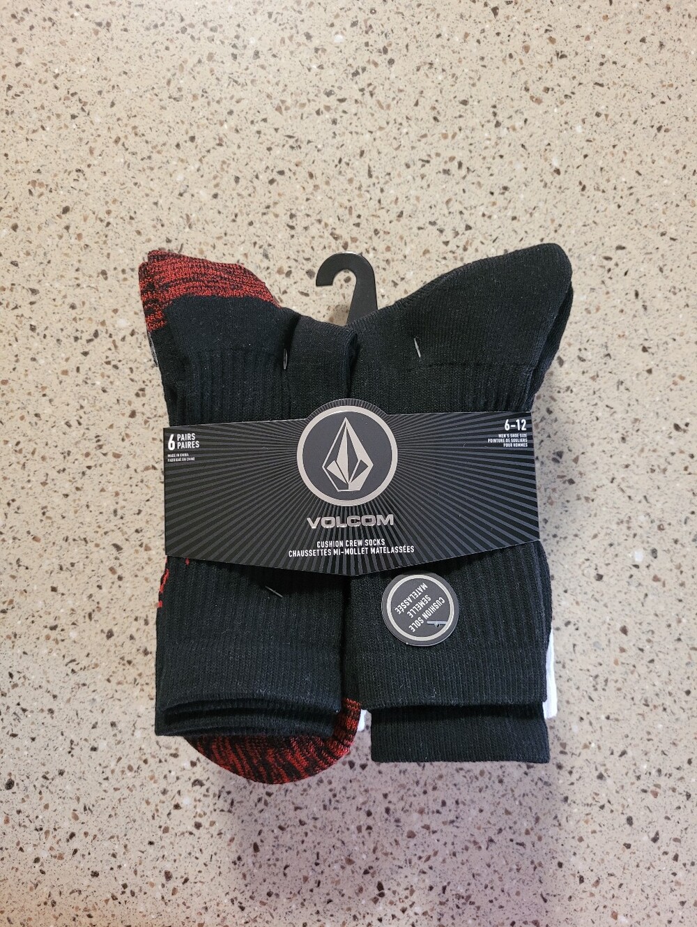 6-Pairs Volcom Mens Size 6-12 Cushioned Crew Logo Socks Multicolor